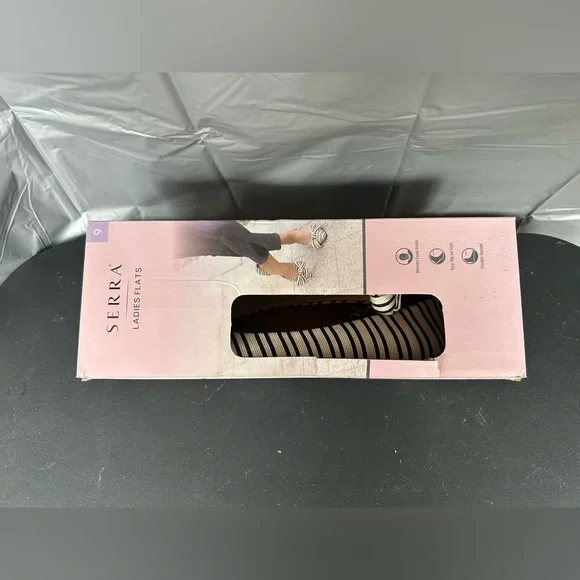 Serra Black and White Striped Flats with Bow - Picture 8 of 10